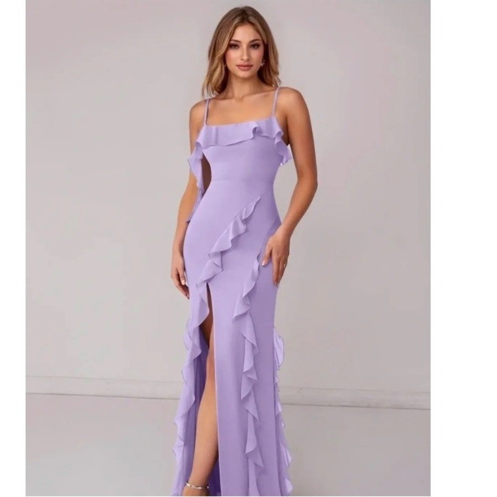 Azazie x Barbie Ruffle Gown Purple Sleeveless Formal / Women's Size A2